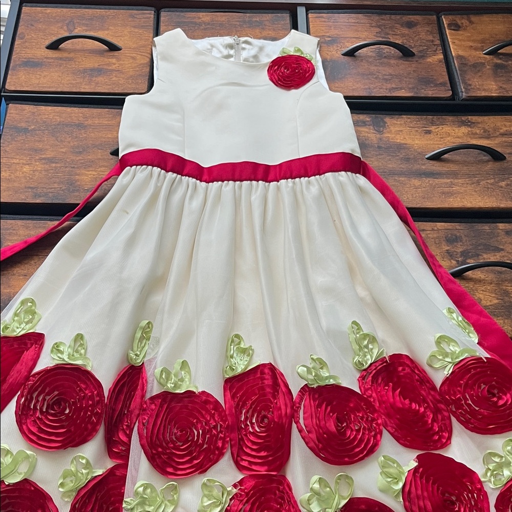 American Princess Ivory and Red Rosette Kids Dress